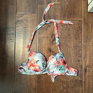Tropical floral print bikini top